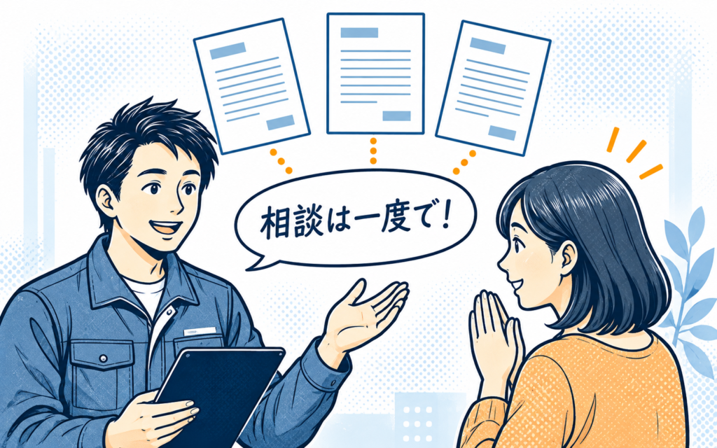 ひとつの窓口で複数社の見積もりを相談するイメージ